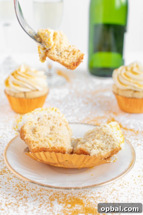 New Years Eve Bubbly Cupcakes 11 Photo of the finished Champagne Cupcakes recipe sliced open