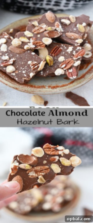 Easy 5-ingredient Salted Chocolate Almond Hazelnut Bark, a beautiful edible gift for family, co-workers, and friends.
