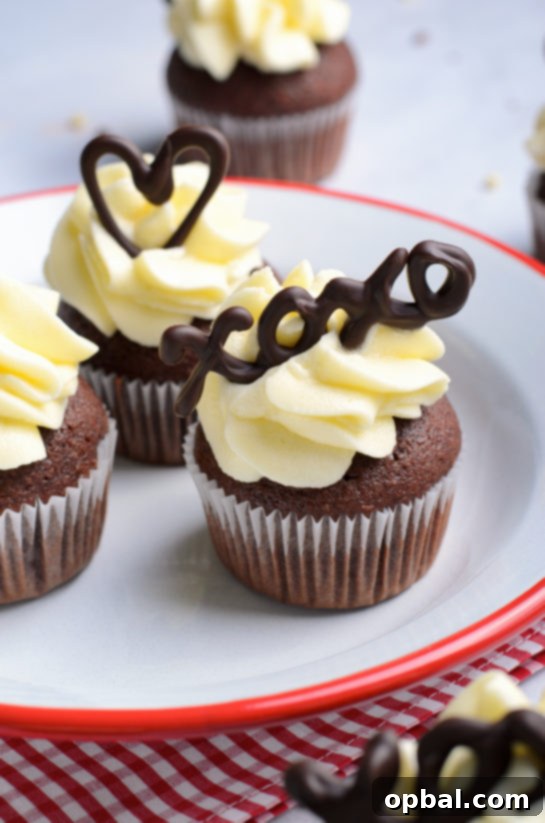 Velvet Chocolate Romance Cupcakes 16 Close-up full view of the Lover's Chocolate Cupcakes