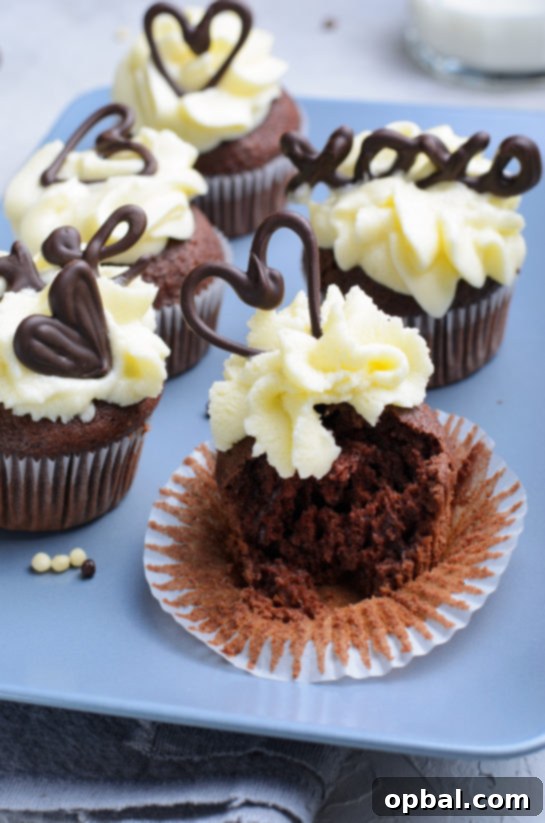 Velvet Chocolate Romance Cupcakes 17 Festive close-up of Valentine's Day Lover's Chocolate Cupcakes