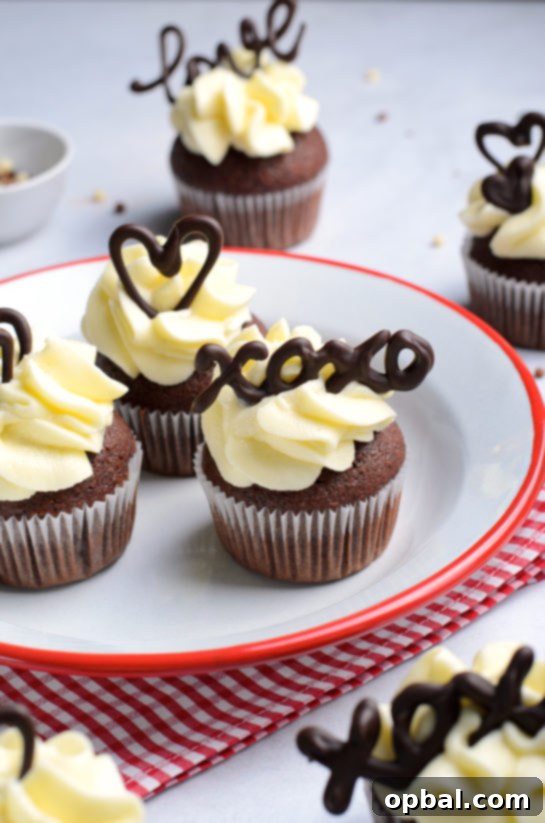 Velvet Chocolate Romance Cupcakes 9 Plated Lover's Chocolate Cupcakes, ready for serving