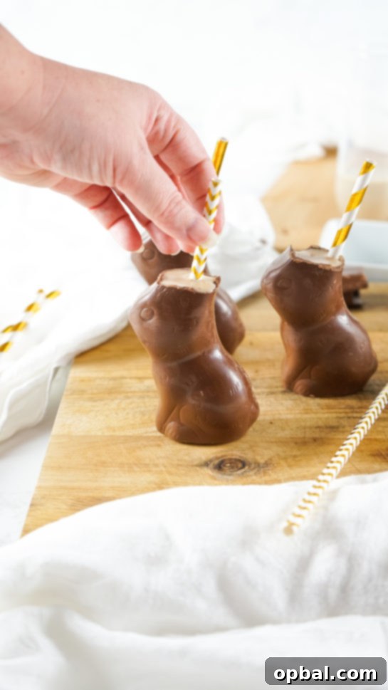 Bailey's Hoppy Chocolate Dream 11 Photo of placing the straws for the Bailey’s Chocolate Bunny Cocktail recipe ready to be served for a party