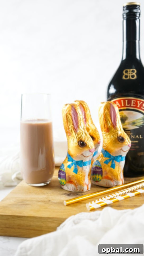 Bailey's Hoppy Chocolate Dream 14 Bailey’s Chocolate Bunny Cocktail recipe displayed and ready to be served for an Easter brunch or cocktail party