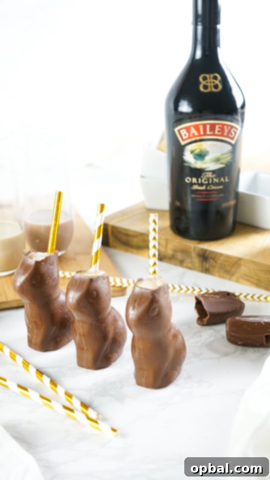 Bailey's Hoppy Chocolate Dream 3 Bailey’s Chocolate Bunny Cocktail recipe is a sweet, very chocolatey drink that is a delightful treat for adults and equally as fun! You can easily leave out the Bailey's and make it kid-friendly chocolate milk drink they will love.