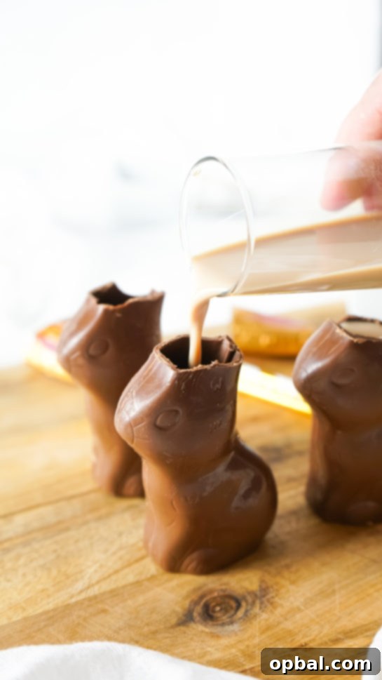 Bailey's Hoppy Chocolate Dream 8 Photo of Bailey's being poured into the bunny to make Bailey’s Chocolate Bunny Cocktail recipe