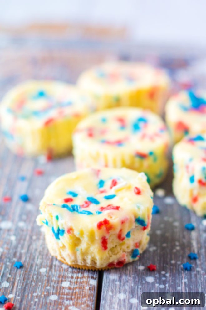 Star-Spangled Mini Cheesecakes 11 Close up of the Red, White, and Blue Mini Cheesecakes Recipe for Independence Day