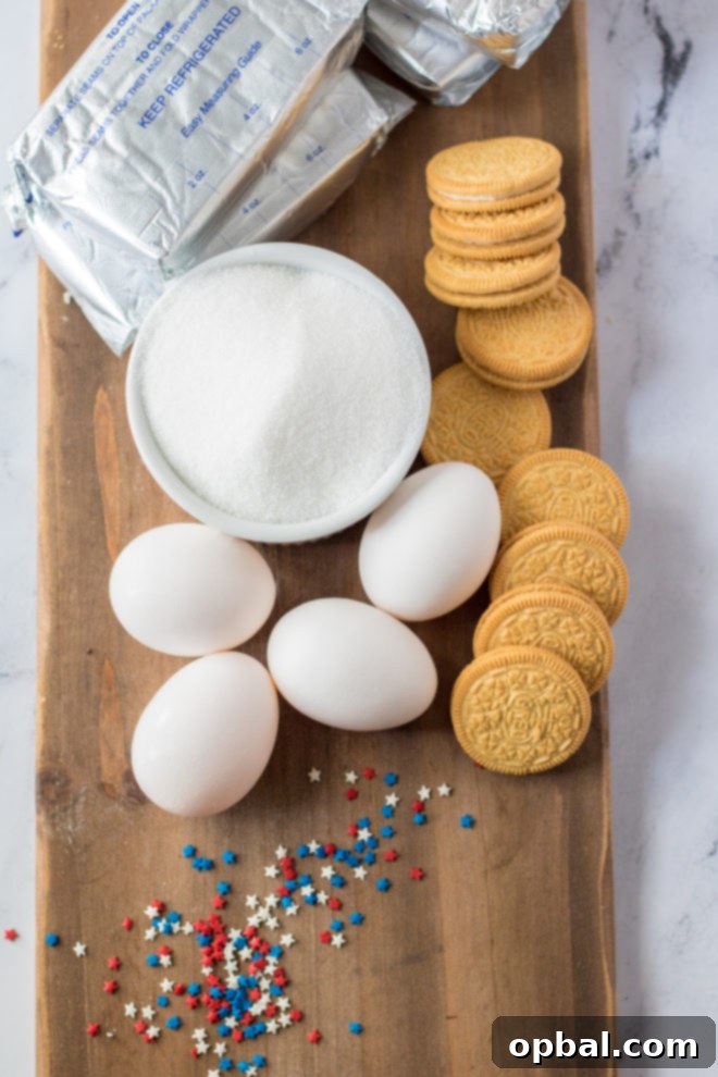 Star-Spangled Mini Cheesecakes 7 Ingredients needed to make the Red, White, and Blue Mini Cheesecakes Recipe