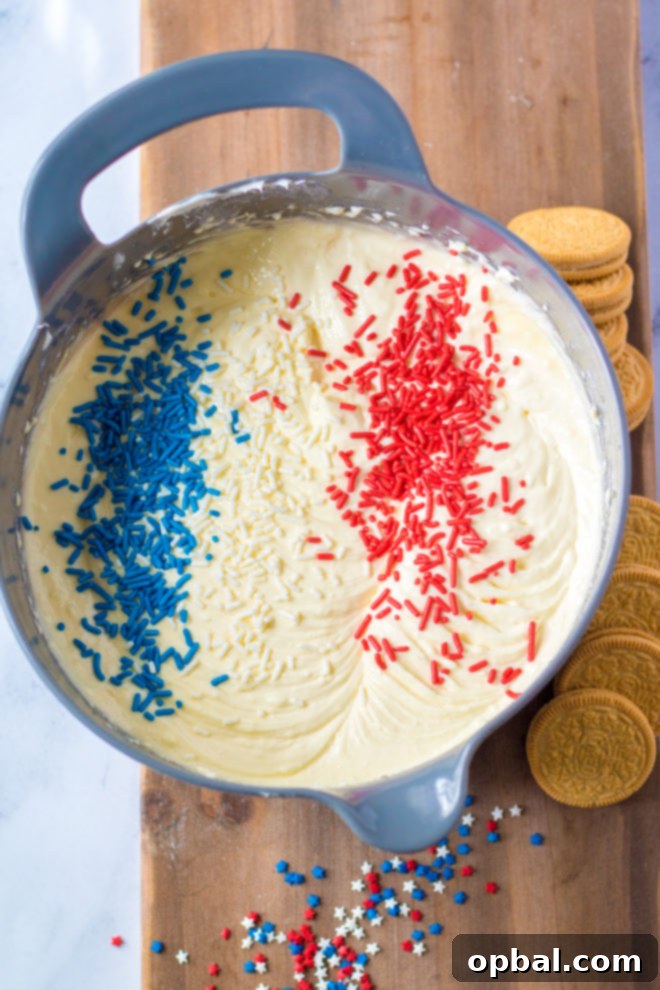 Star-Spangled Mini Cheesecakes 8 Ingredients being mixed to make the Red, White, and Blue Mini Cheesecakes Recipe