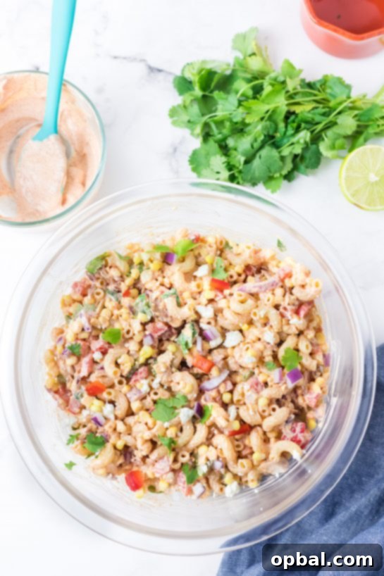 Elote Pasta Salad 8 Easy Mexican Street Corn Pasta Salad is simple and healthy, yet so tasty. It’s the perfect side or main dish for a big gathering or just a quick dinner during the week with a Mexican twist!