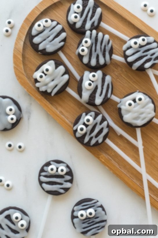 Halloween Mummy Oreo Pops 2 Adorable Halloween Mummy Oreo Pops ready to be enjoyed, a perfect easy treat for kids