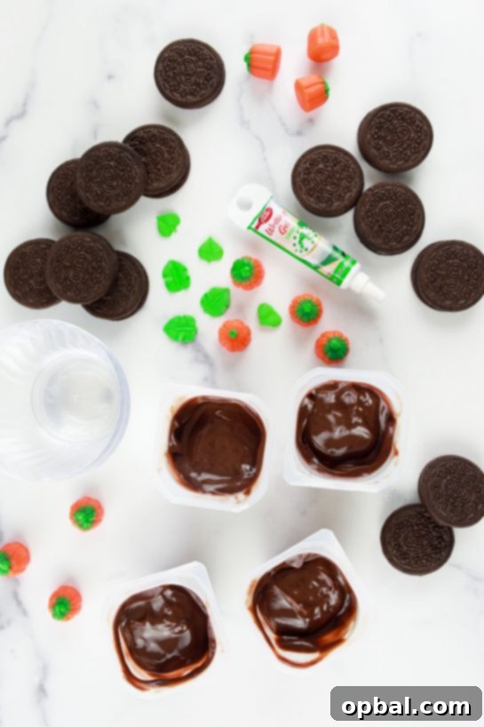 Edible Pumpkin Patch 3 All the simple ingredients needed for crafting the delightful pumpkin patch dirt cups dessert