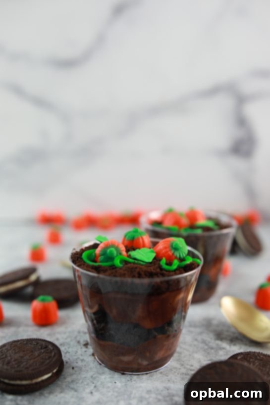 Edible Pumpkin Patch 5 Adorable and simple Pumpkin Patch Dirt Cups, a fantastic kid-friendly dessert for all autumn celebrations