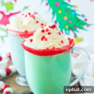 Grinchy Christmas Delight 7 Green Grinch Hot Chocolate, a festive holiday drink.