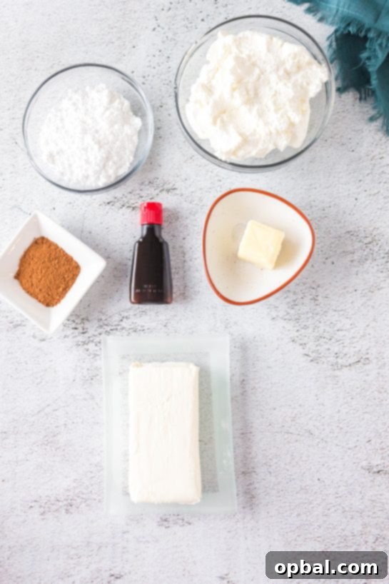 Frosted Cinnamon Roll Dip 4 Ingredients needed to make this easy Cinnamon Roll Dip recipe