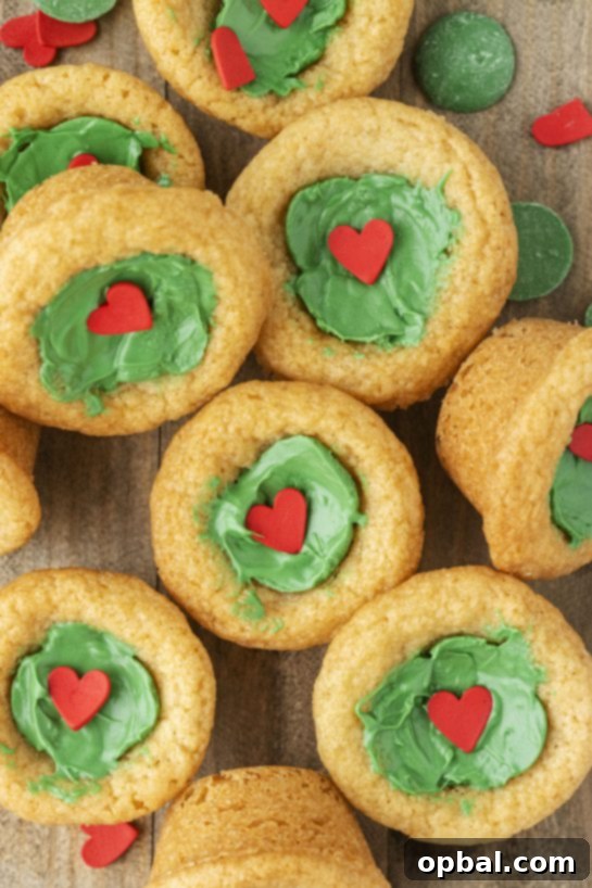 Grinchy Holiday Cookie Cups 8 Overhead photo of the Dr. Suess' the Grinch Cookie Cup Bites recipe for Christmas