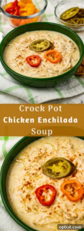 Slow Cooker Zesty Green Chili Chicken Enchilada Soup 11 A final, mouth-watering image of Crock Pot Green Chili Chicken Enchilada Soup, rich with chicken, green enchilada sauce, and salsa verde, promising a satisfying and comforting meal.