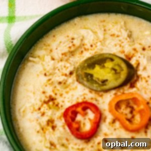 Slow Cooker Zesty Green Chili Chicken Enchilada Soup 10 A beautifully presented bowl of Crock Pot Green Chili Chicken Enchilada Soup, garnished with fresh toppings, perfect for a comforting winter meal.