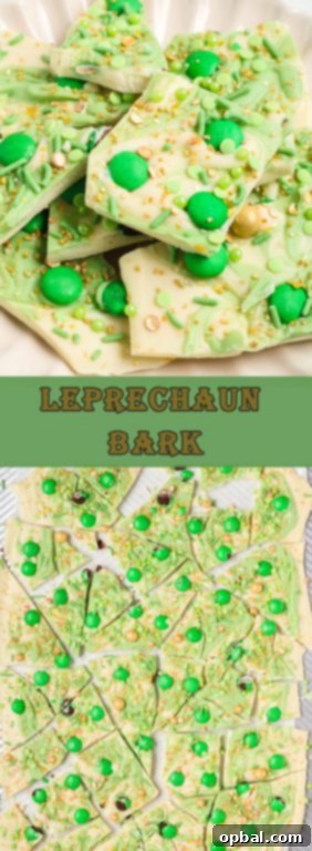 Golden Clover Crunch 12 Leprechaun Bark candy recipe is loaded with colorful and green, festive toppings. It’s a different flavor and texture in every bite, tastes great, and is a perfect dessert for St. Patrick's Day!