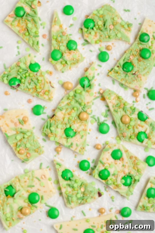 Golden Clover Crunch 5 The Leprechaun Bark recipe broken into pieces and ready to eat for St. Patrick's Day