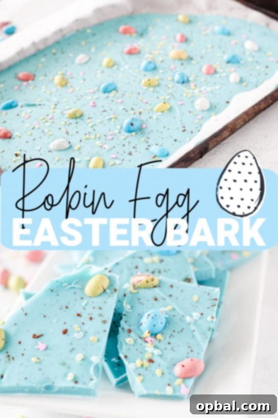 Speckled Robin's Egg Easter Bark 10 Beautiful blue no-bake Robin Egg Easter Bark, a super simple and adorable dessert for Easter.