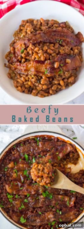 Hearty Beef & Bean Bake 12 Beefy Baked Beans are my favorite side dish recipe! Beans get mixed with ground beef, onion, bell pepper, brown sugar, ketchup, mustard and Worcestershire before getting topped with a brown sugar bacon. These will be the star at any cookout!