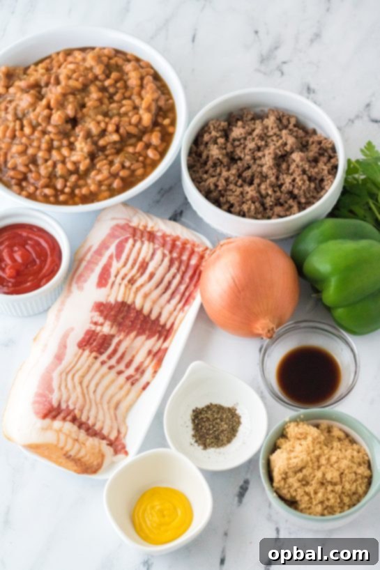 Hearty Beef & Bean Bake 4 Ingredients needed to make the beefy baked beans side dish recipe