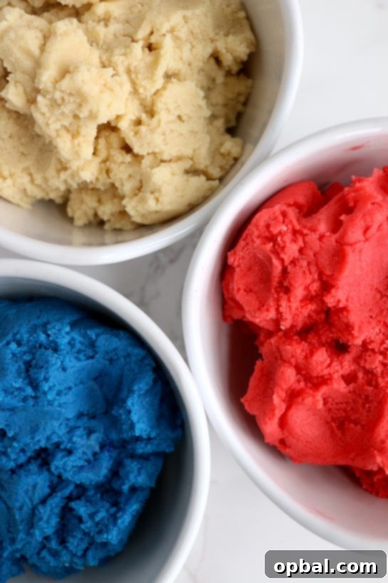 Patriotic Swirl Cookies 4 Coloring the dough to make the Patriotic Pinwheel Cookies recipe