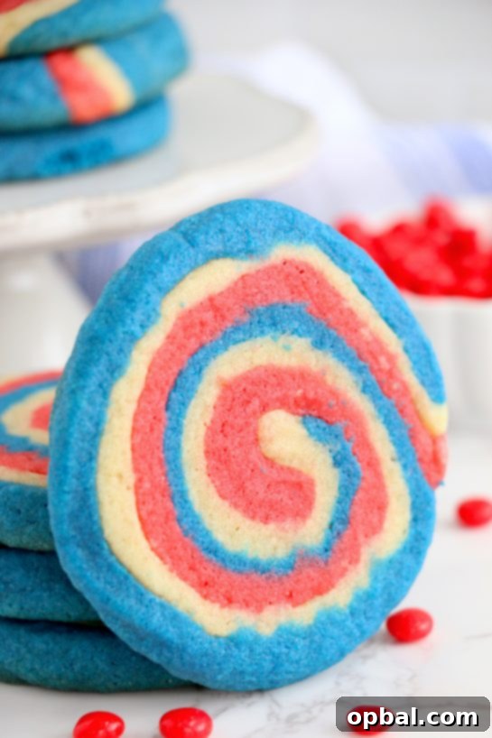Patriotic Swirl Cookies 9 Easy Patriotic Pinwheel Cookies recipe out of the oven and ready to be eaten for 4th of July