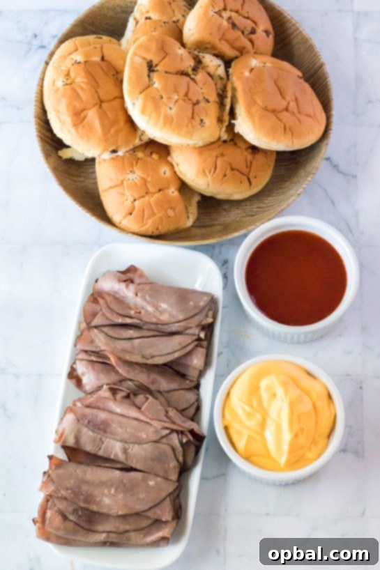 Homemade Arby's Beef and Cheddar 3 Ingredients needed to make the these Copycat Arbys Beef & Cheddars recipe