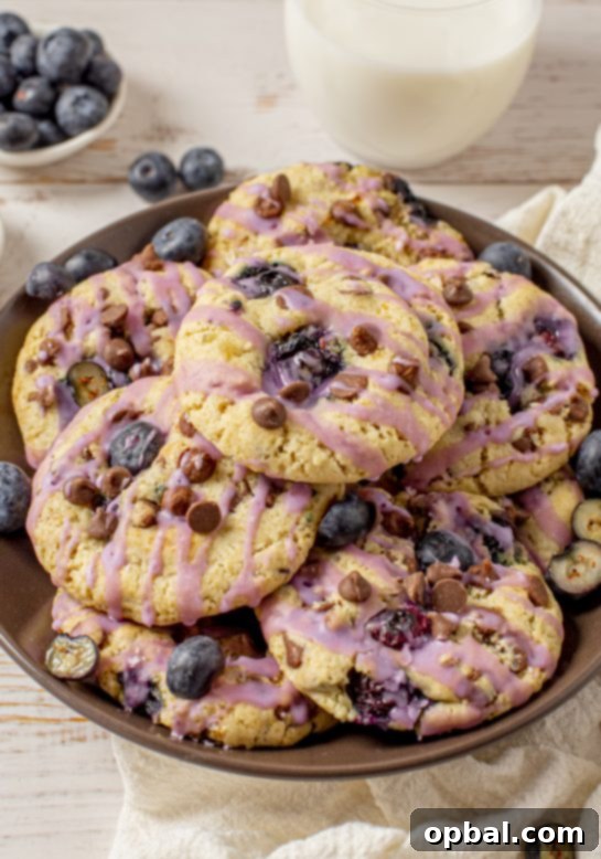 Sweet & Tangy Blueberry Chocolate Chip Cookies 2 Blueberry Chocolate Chip Cookies are deliciously thick, soft, and chewy cookies that are perfectly spiced and stuffed full of fresh blueberries!