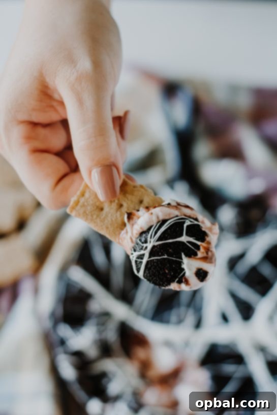 Spooky Spiderweb Smores Dip 6 Spooky Spiderweb S'mores Dip recipe needs only a few ingredients, takes minutes to make, and is a super-fun Halloween party food idea! Creamy melted white chocolate topped with toasted marshmallows served with graham crackers, cookies, pretzels or fruit for dipping.