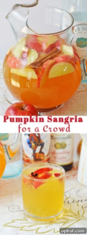 Pumpkin Patch Party Sangria 12 Pumpkin Sangria for a Crowd is a sweet, spiced, and full of fall flavors for a holiday season party! This Pumpkin Sangria is perfect for autumn, Halloween pumpkin carving, Thanksgiving, or anytime!