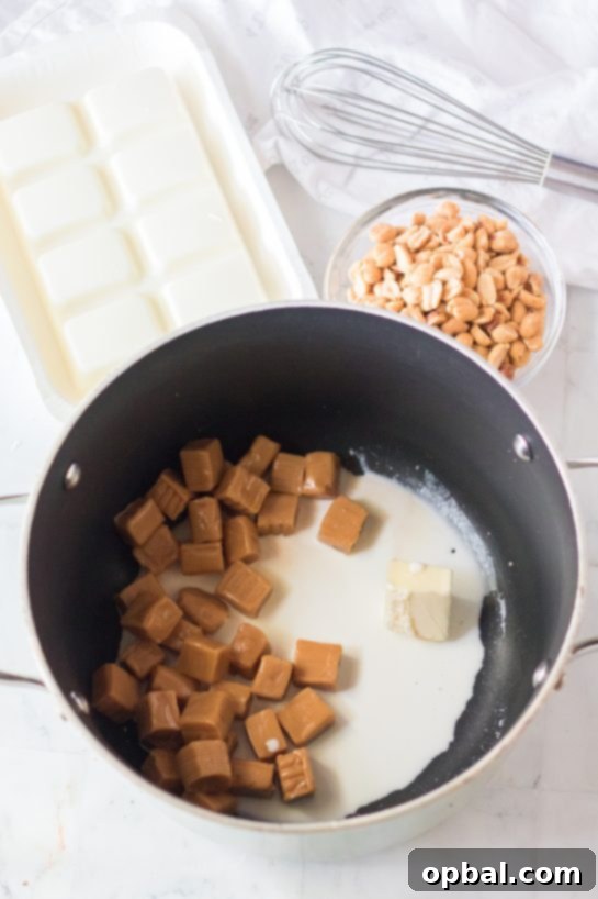 Icebound Talons 4 Melting caramels with cream and butter for the No-Bake Polar Bear Claws recipe.