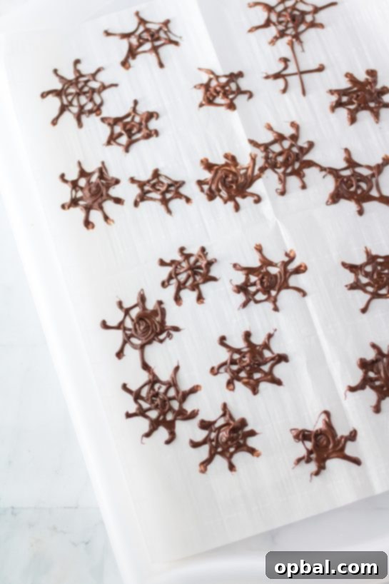 Halloween Spirit Shots 4 Step-by-step guide to making spooky chocolate spiderwebs for your Halloween Jello Shots.
