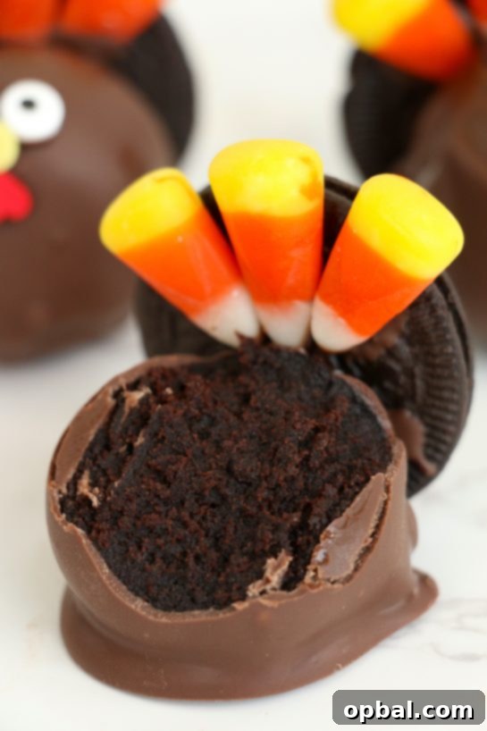 Gobble-Worthy Cake Pops 8 Putting the candy on the cake balls for the Easy Turkey Cake Pops recipe