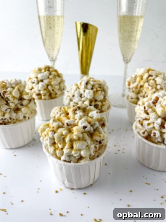 Sparkling New Year Popcorn Bites 5 New Year Champagne Popcorn Balls are a sticky, tasty recipe everyone will love, making them the perfect snack for any party or holiday, especially New Year's Eve or New Year's Day.