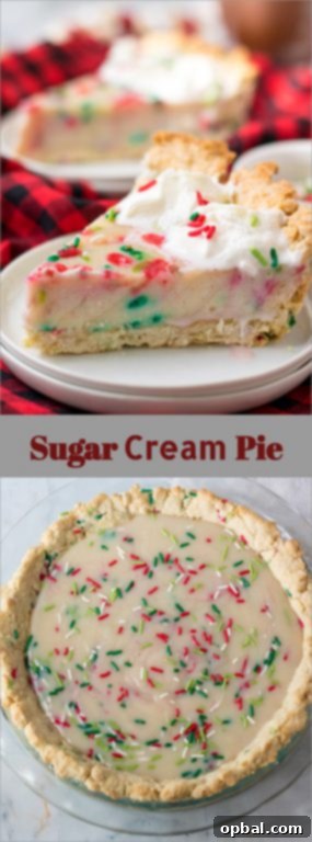 Velvet Sugar Pie 13 This Christmas Sugar Cream Pie recipe is my favorite for the holidays. This is a delicious creamy pie decorated with holiday sprinkles for a festive look. The filling is silky and rich - perfect for any occasion. The crust is a no-roll pie crust which makes it simple to throw together for the busy holiday season.