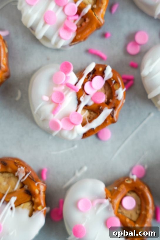 Sweetheart Pretzel Bites 8 Finished Valentine's Day Pretzel Bites with colorful sprinkles, set and ready to enjoy.