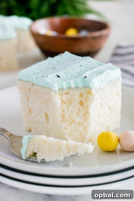 Robin's Egg Easter Cakelets 2 A beautifully decorated Easter Speckled Egg Snack Cake with soft blue frosting and chocolate speckles on a white background, ready for serving.