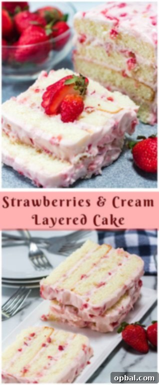Strawberry Cloud Layer Cake 11 The highlight of this Strawberries & Cream Layered Cake recipe is its light and fluffy texture, achieved by using egg whites. This cake perfectly combines the rich taste of a butter cake with the delicate yet stable structure of a sponge cake, making it ideal for any special occasion.