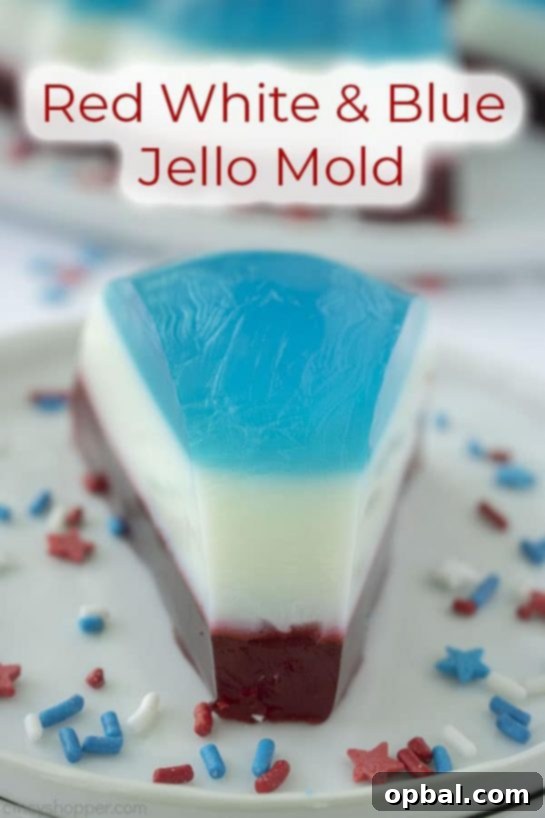 22 Firecracker Flavors for the Fourth 7 Classic Red, White and Blue Jello Mold, layered to patriotic perfection, a fun and festive summer dessert for the 4th of July holidays.
