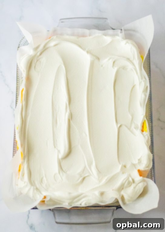 Decadent Candy Corn Delight 6 Spreading on the whipped topping needed to make the candy corn lush for fall dessert recipe