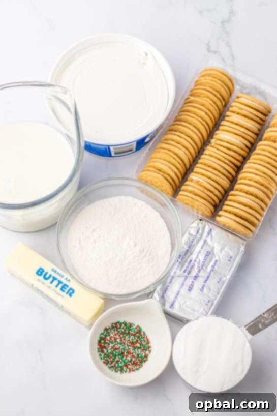 Yuletide Cookie Bliss 3 All the essential ingredients neatly laid out to prepare the festive Christmas Cookie Lush recipe for a perfect holiday treat.