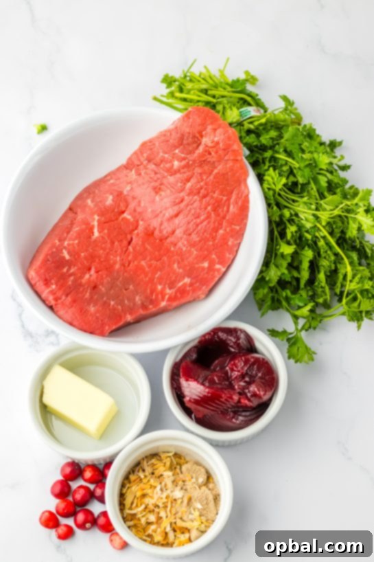 Ingredients needed to make the Crock Pot Cranberry Roast Beef recipe