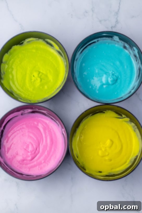 Springtime Easter Poke Cake 4 Making the colors for the Easter poke cake recipe