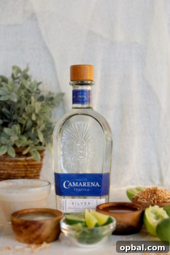 Zesty Coconut Lime Margarita Oasis 3 All ingredients required to prepare the Coconut Lime Frozen Margaritas recipe laid out.