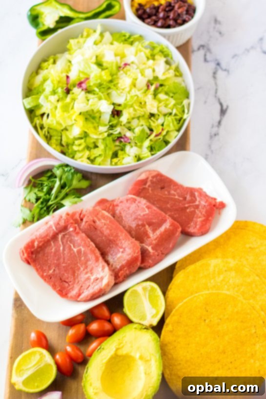 Southwestern Steak Tostada Salad 3 Ingredients for a delicious Steak Tostada Salad including fresh produce and spices
