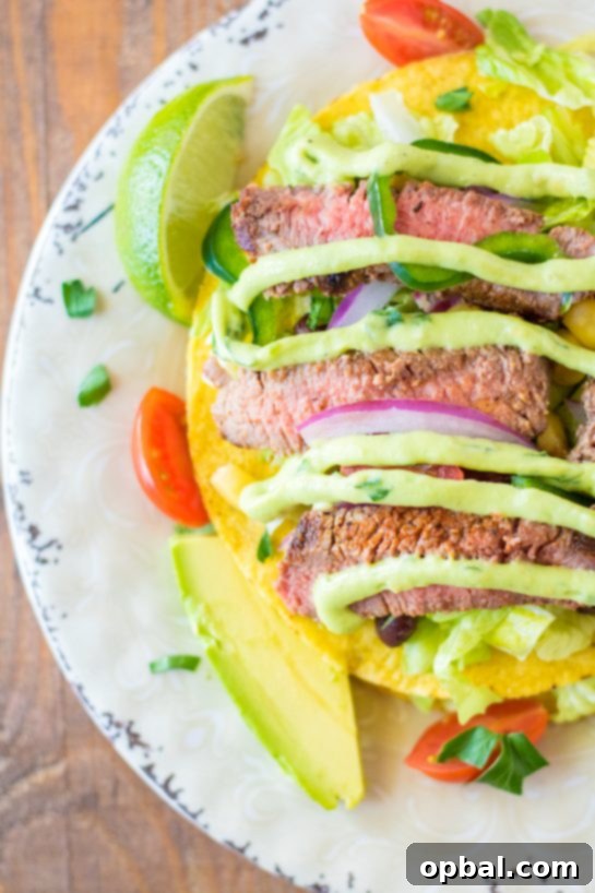 Southwestern Steak Tostada Salad 7 Easy and healthy Steak Tostada Salad with a Mexican twist and creamy cilantro-lime vinaigrette