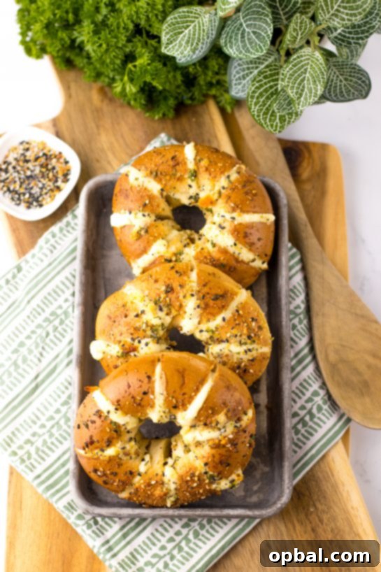 Overhead photo of TikTok Stuffed Bagels, a viral and perfect recipe for breakfast or brunch.