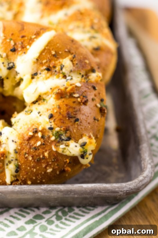 Close-up of the viral TikTok Stuffed Bagels, a perfect and easy breakfast or brunch recipe.